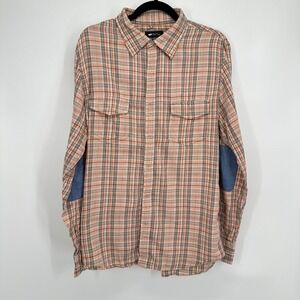Paul Frank Men's Large Plaid Flannel Button Up Shirt Denim Elbow Patch L